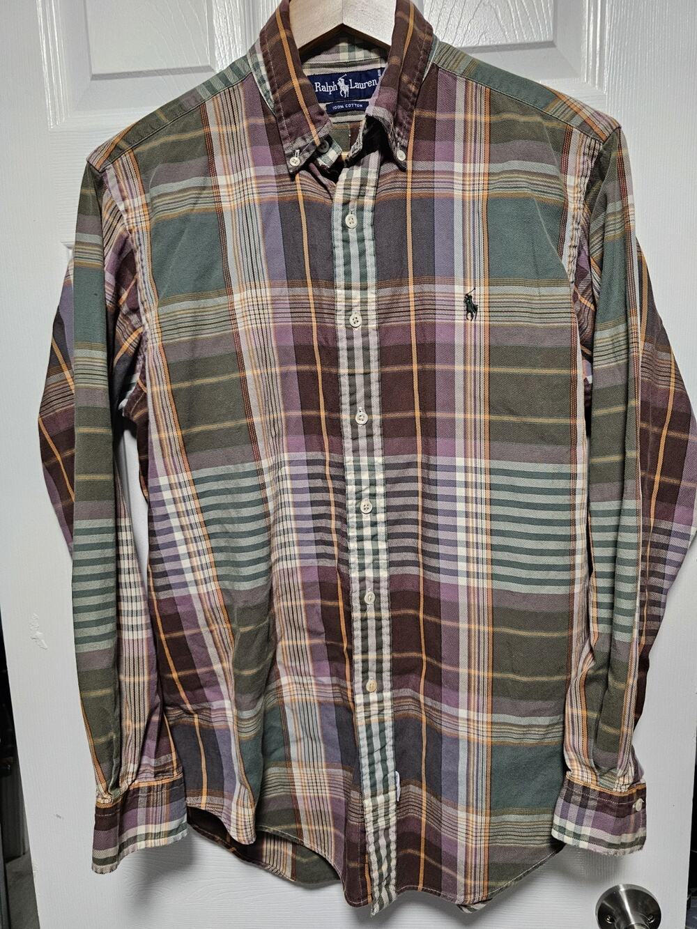 Ralph Lauren Shirt Men Medium Multicolor Madras Plaid Button Up Blake Preppy VTG